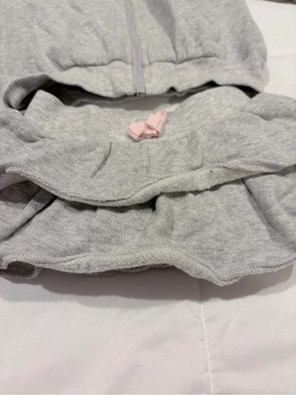 Old Navy Light Gray Hoodie with Ruffle Skirt Pink Hood Lining